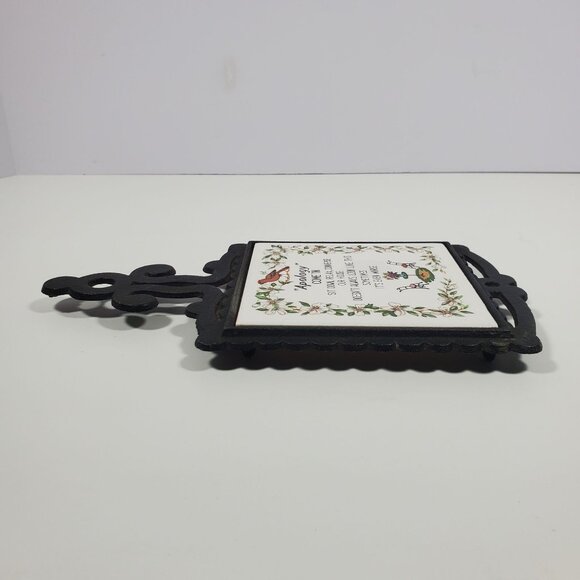 MCM Cast Metal Ceramic Tile Wall Plaque Trivet Vintage Apology Birds Flowers - Picture 12 of 14